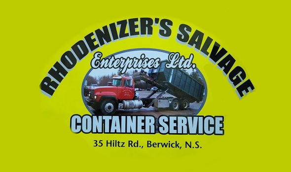 Rhodenizer's Salvage Enterprise Ltd. Container Service. 35 Hiltz Rd, Berwick, NS.
